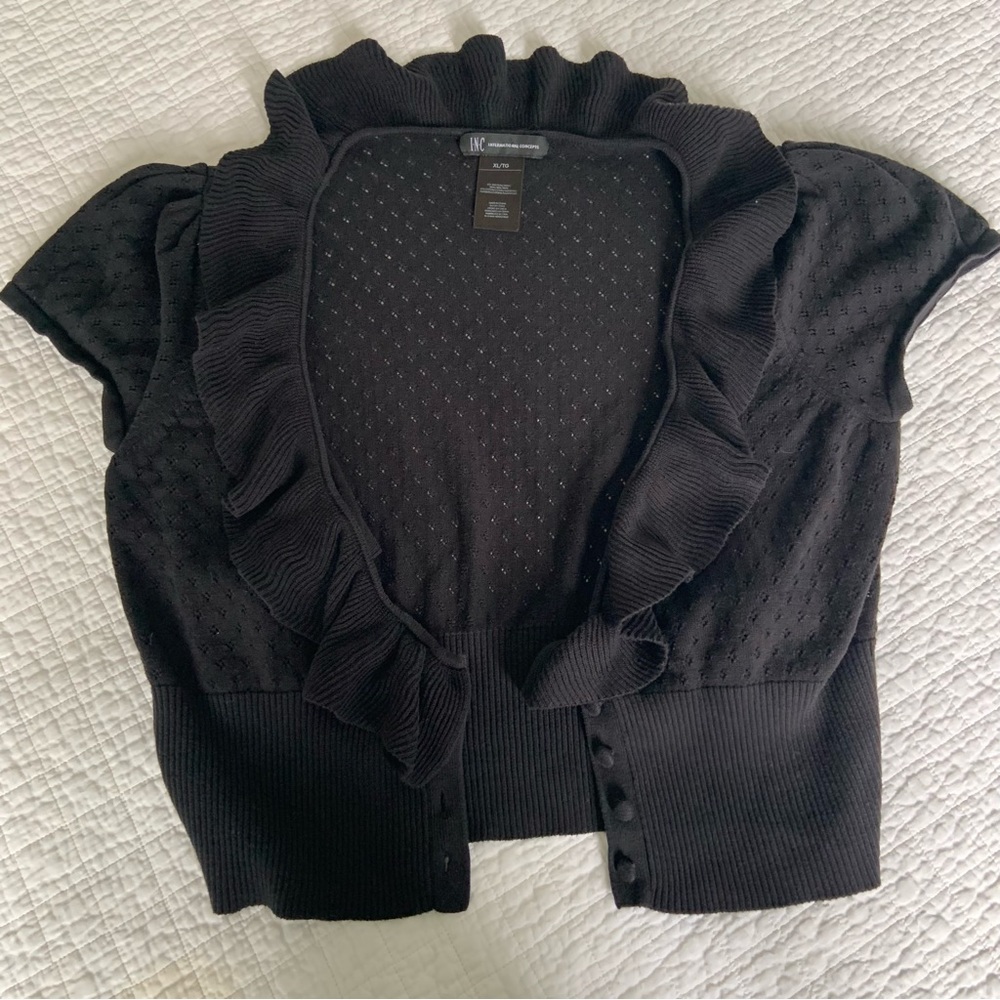 INC SILK BLEND OPEN COLLARED RUFFLE CARDIGAN WITH CAP SLEEVES / FITS SMALL-MED